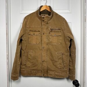 Levis Mens Brown Canvas Military Field Jacket Quilted Lined Mock Neck XL